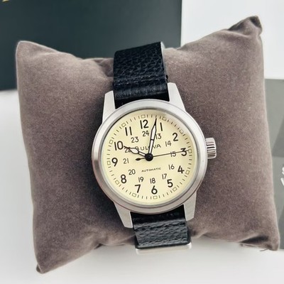 Bulova Hack 98A246 Ivory Dial Black Leather Strap Men's Automatic Watch 38MM