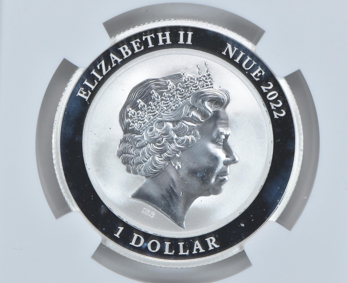 2022 Niue 1 Dollar Silver Spinner Dolphin 1/2 Oz MS69 NGC Brown