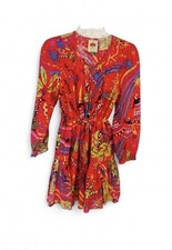 FARM Rio Anthropologie Magic Forest Red Mini Dress XS Long Sleeve Fairy NWOT