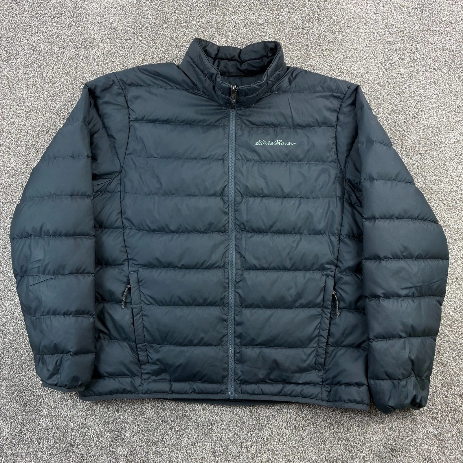 Eddie Bauer Puffer Jacket Mens XL Blue Down Insulated Full Zip Lightweight