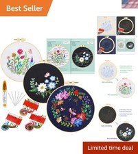 Create Beautiful Decor - 3 Set Cross Stitch Embroidery Kits with Floral Designs