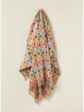 Merino Lambswool Throw Blanket - Ribbon Multi-Beige - Made in England