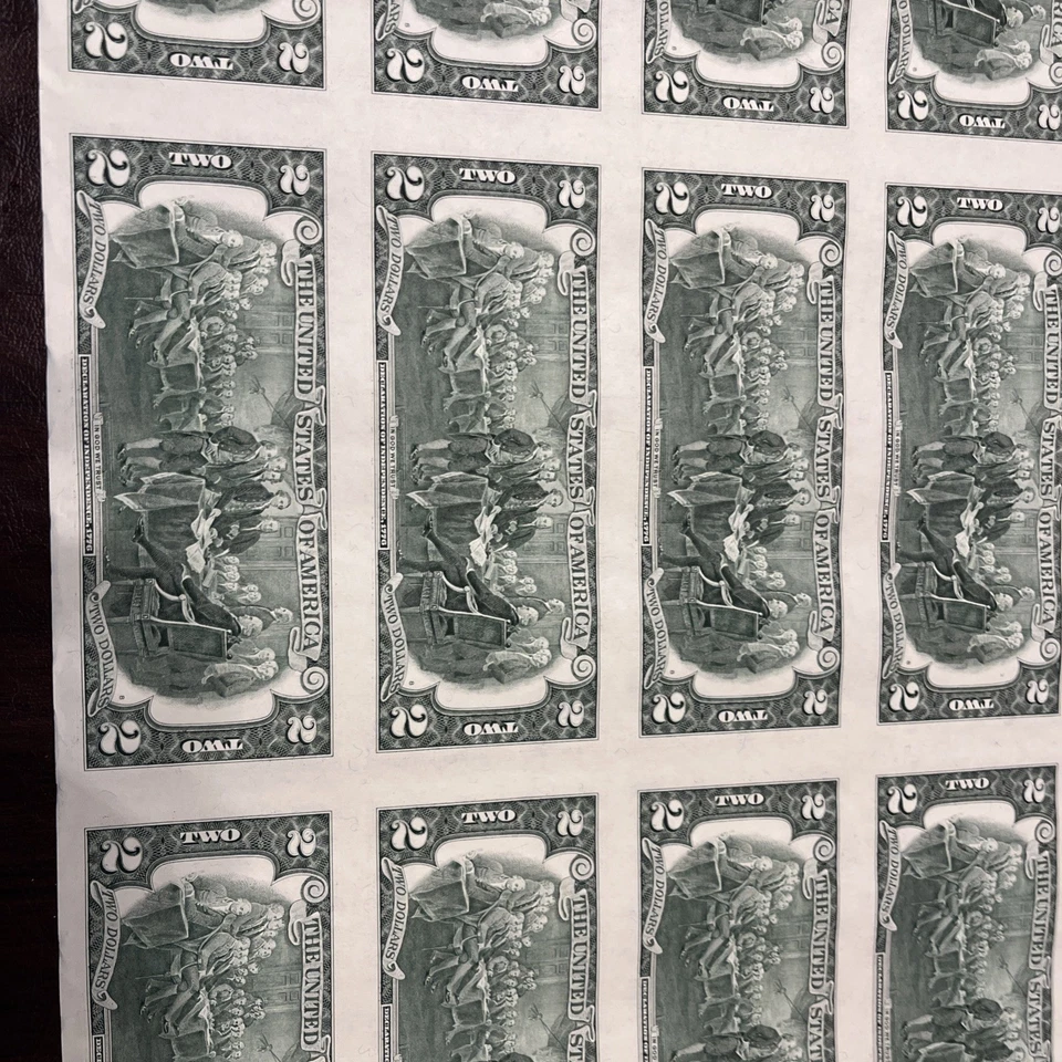 Mint condition 2 dollar bills uncut/uncirculated sheet of 32 complete notes - Image 4 of 4
