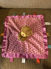 Taggies Teddy Bear Baby Security Blanket Lovey Tags Pink Satin Trim
