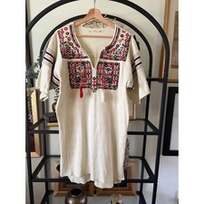 Kimchi Blue Embroidered Tunic Dress Boho Ivory Cotton Tassel Womens Small