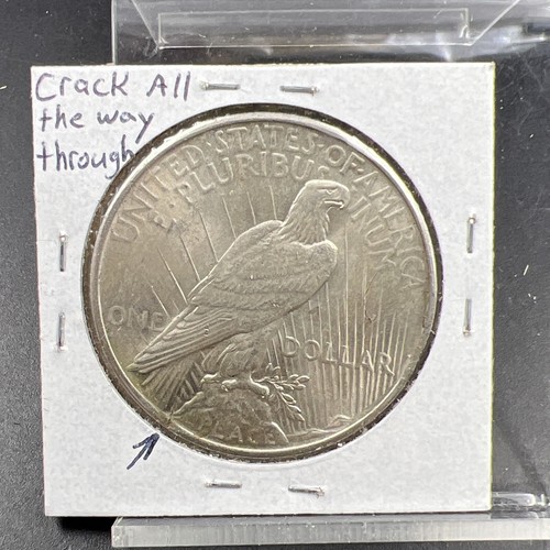 1925 P $1 Peace Silver Dollar Coin Defective Cracked Planchet Error XF - Picture 9 of 11