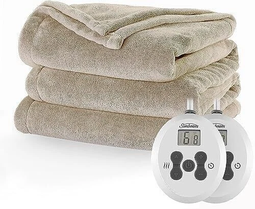 Sunbeam Royal Luxe Mushroom Heated Blanket 12 Heat Settings King