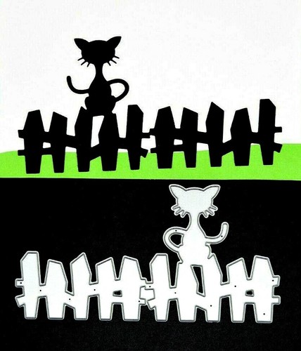 Spooky Cat on Picket Fence Metal Cutting Die, Card Making Crafts *UK SELLER* D6 - Picture 2 of 4