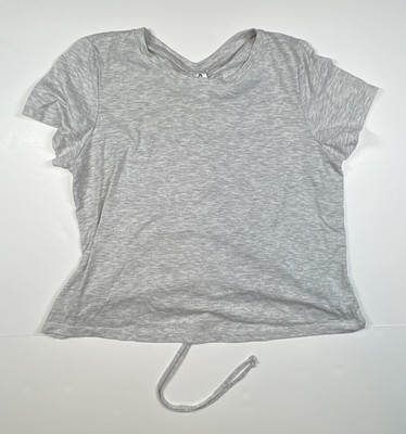 Velocity Women Gray Activewear Gym T Shirt Short Sleeve Comfort Large Tie Back