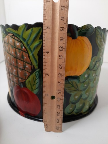 VTG HOSLEY Sculptures HAND MADE INDIA Tin Fruit Painted CANISTER Basket Planter - Picture 8 of 11