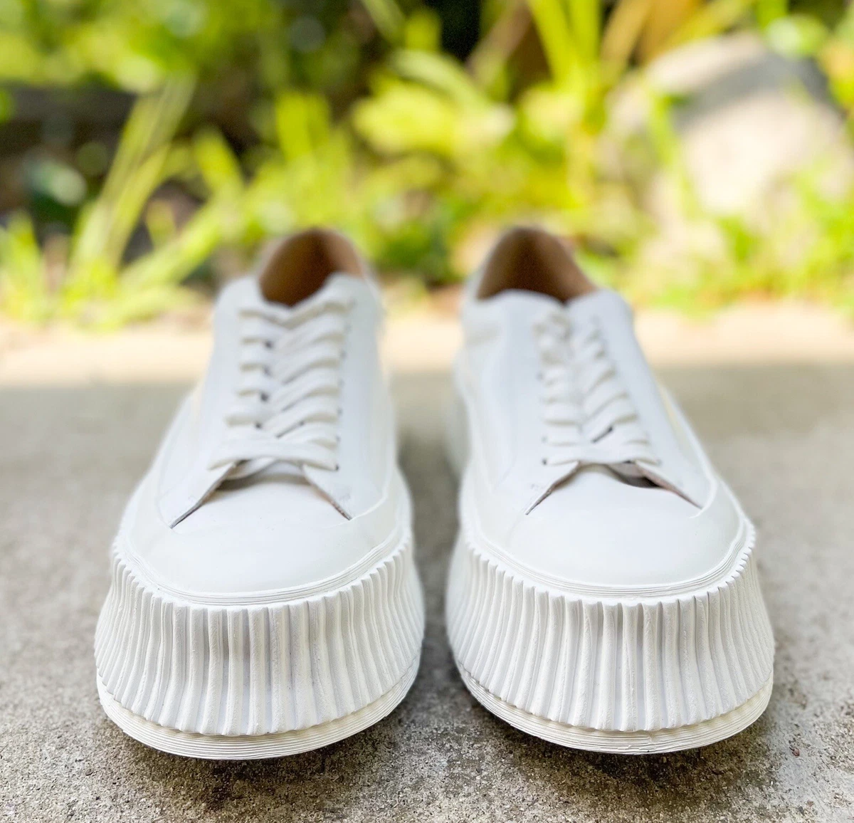 Killer NEW $690 JIL SANDER White Leather Platform Sneakers 39