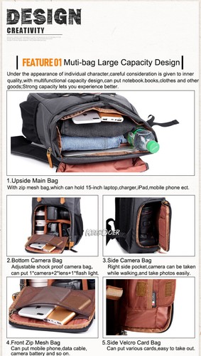 Waterproof Canvas DSLR Camera Backpack Bag Travel Case Pack For Canon Nikon Sony - Picture 6 of 27