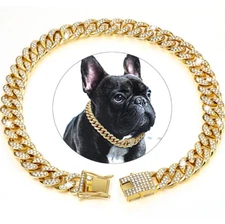 Pet Dog Cat Metal Gold Chain Diamond Cuban Collar Link Luxury Necklace Bling