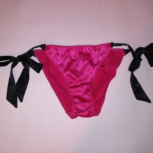 Victoria Secret Panty Cheeky Satin Side Tie Pink Black Love Me Tease Me New - Picture 8 of 9