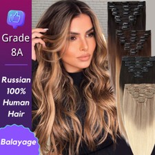 100 Clip In Remy Human Hair Extensions Full Head 8pcs Weft 24inch Highlight