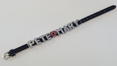 Personalized Custom Name Black Glint R PU Leather Wristband Bracelet Rhinestone
