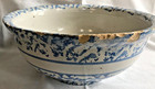Antique Vintage Blue Sponge Ware, Yellow Ware, Stoneware Bowl 11" Salt Glaze — photo 1