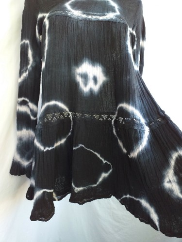 Jen’s Pirate Booty Tunic Mini Dress Black Blue Print Long Sleeve Cotton Size S - Picture 3 of 9