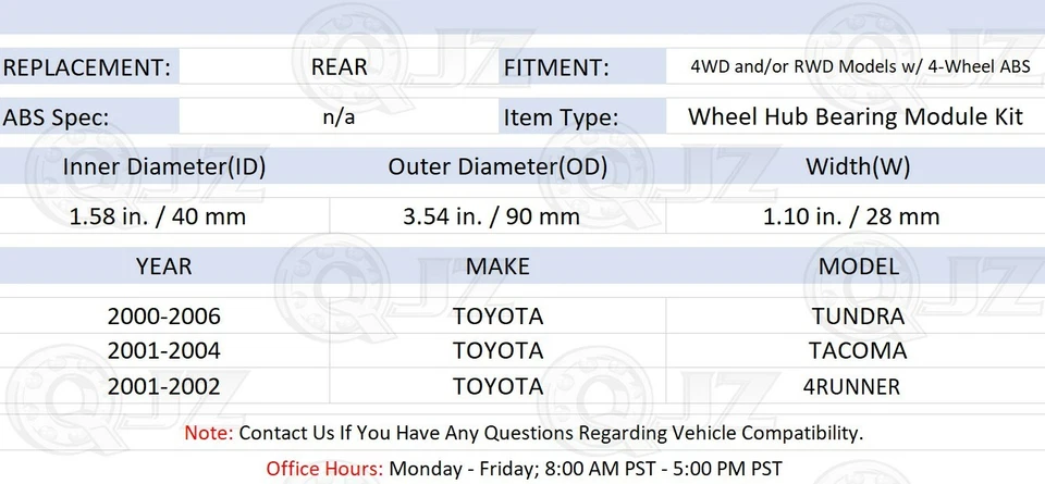 [TRASEIRO (Quantidade.2)] Kit de reparo de rolamento de cubo para Toyota 2000-2006 Tundra com ABS de 4 rodas - Imagem 2 de 4