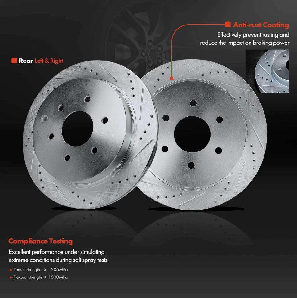 Rotores de freno traseros perforados y ranurados para Nissan Armada 17-21 INFINITI QX56 QX80 Foto 2 de 4