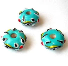 Qty. 5 - 20 x 10mm Bumpy Turquoise Multi Lampwork Glass Beads w/ 3mm Hole.