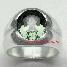 Natural Green Amethyst Gemstone with 925 Sterling Silver Ring For Men's 9501
