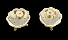Set Of 2 Vintage Porcelain Salt Dip Cellars Gold Art And Trim Footed