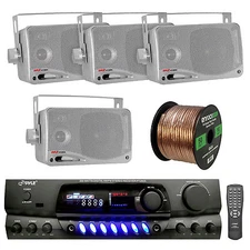 PT260A Pyle AM FM Stereo Receiver,Pyle 3.5" 200W 3Way Mini Box Speakers and Wire