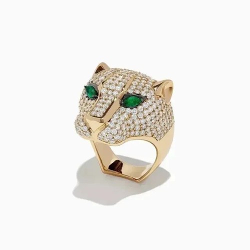 14K Yellow Gold Plated Silver 2Ct Round Lab Created Diamond Panther Edition Ring - 第 3/5 張圖片