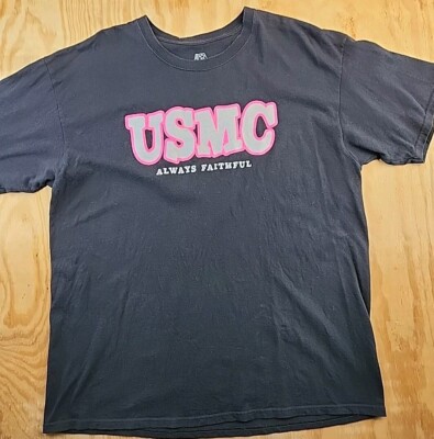 USMC Pink Logo Always Faithful Black Cotton T-shirt Mens XL