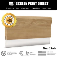 Ecotex® Wood Squeegee with Clear Blade for Screen Printing 70 Durometer 12 inch