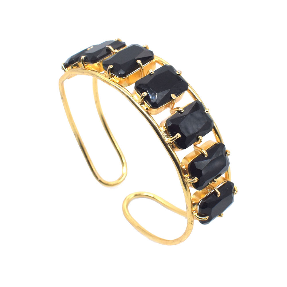 Black Spinel Rectangle Bangle Gold Plated Wedding Fashion Jewelry