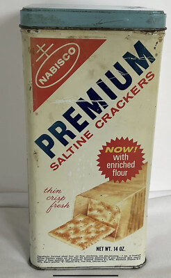 Vintage Nabisco Premium Saltine Crackers Metal Tin 1969 14 oz