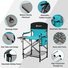 VILLEY Tall Directors Chair Folding Camping Chairs Makeup Artist Chair Foot Rest