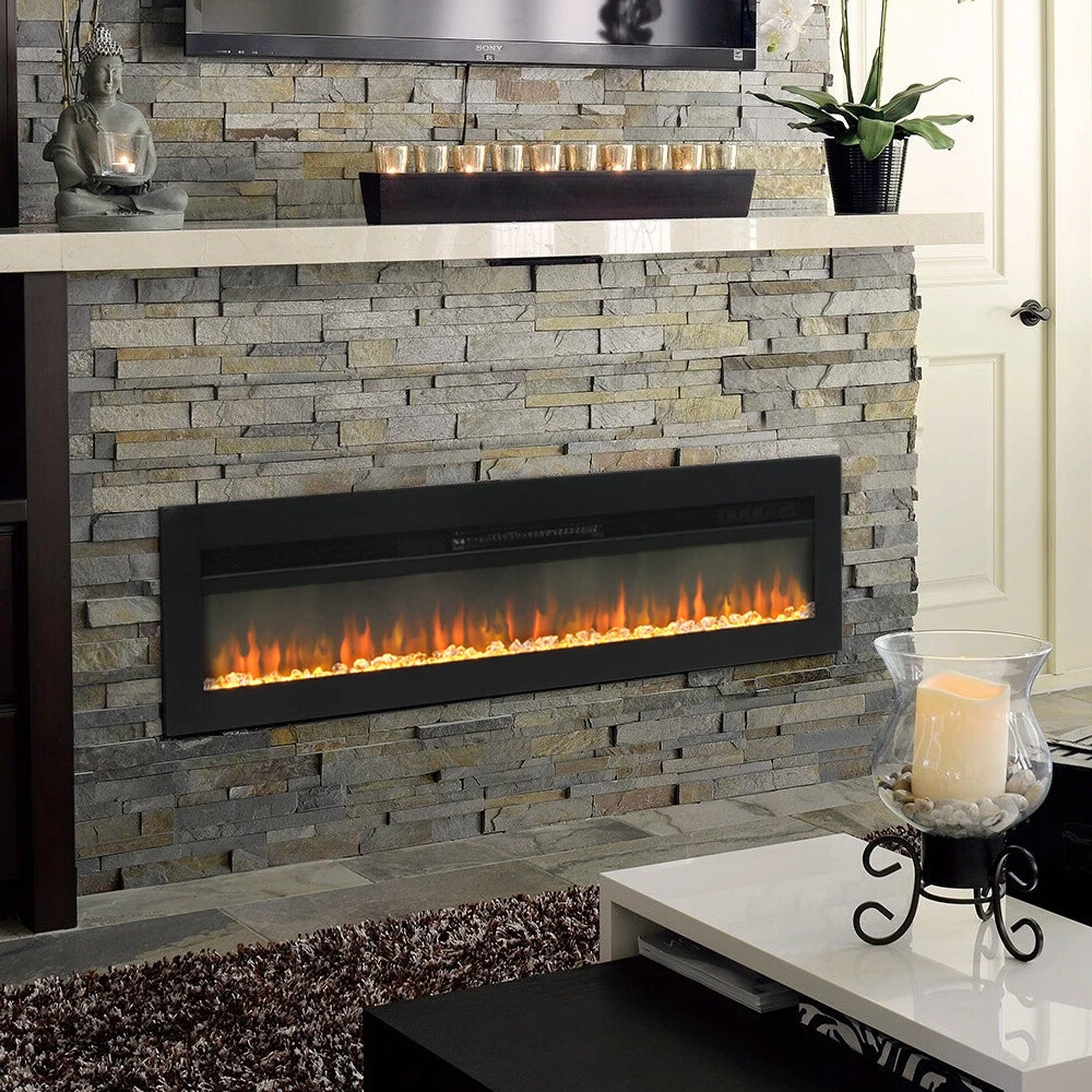 LED Glass Heater Thin Fireplace 70 inch Insert/Standing/Wall Mount 9 Color  Fires | eBay