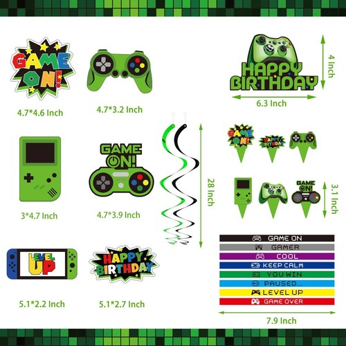 Green Gamer Birthday Party Decoration - 217Pcs Video Game Gaming Party Supplies - Picture 5 of 7