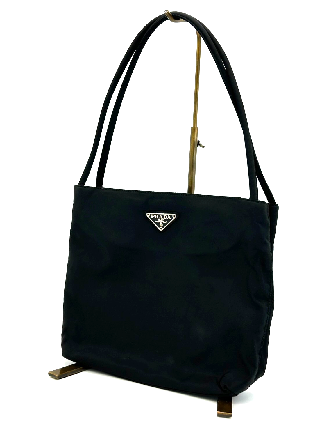 PRADA Black Nylon Tote with Triangle Logo Shoulder Bag Authentic