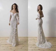 Mermaid Appliques Backless Wedding Dresses Elegant Long Sleeve Lace Floor Length