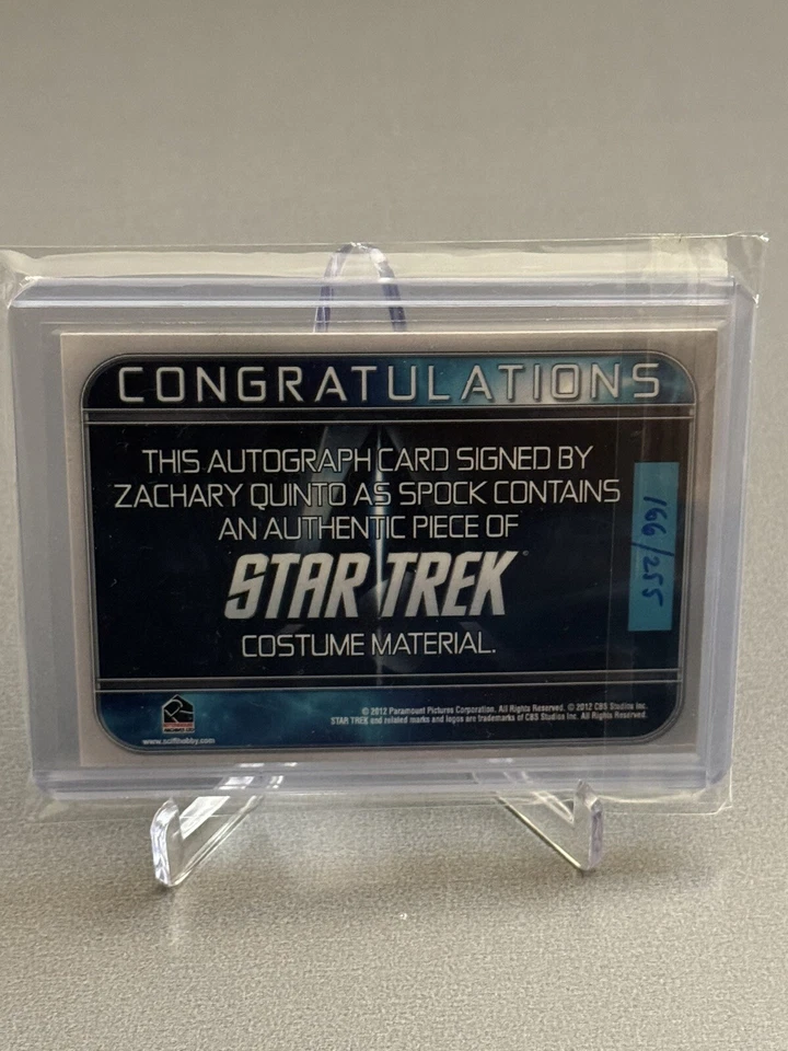 2012 STAR TREK WORN COSTUME AUTO: ZACHARY QUINTO/SPOCK 166/255 - Image 2 of 2