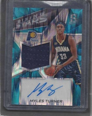 MYLES TURNER 2016-17 SPECTRA NEON BLUE RISING STARS PACERS JERSEY AUTO #D 83/99