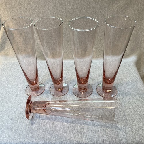 Juego de 5 Vidrio Soplado Pilsner Vintage Tallo Rosa Vidrio Pintado 9 pulgadas - Imagen 3 de 10