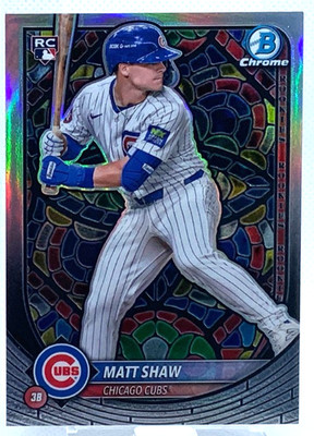 Matt Shaw RC 2025 Bowman Chrome #46 Etched in Glass Variation (RC, SSP)