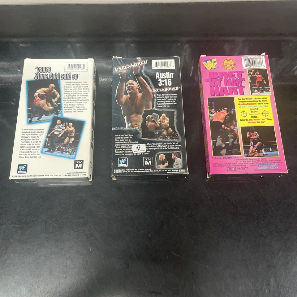 AUSTIN 3:16 без цензуры Стив Остин рестлинг vhs WWF Брет Харт камень холодный лот  - Изображение 3 из 4