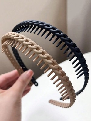 2Pcs Braided Wide Tooth Headband for Women Stylish Hair Comb Band Fashion Access