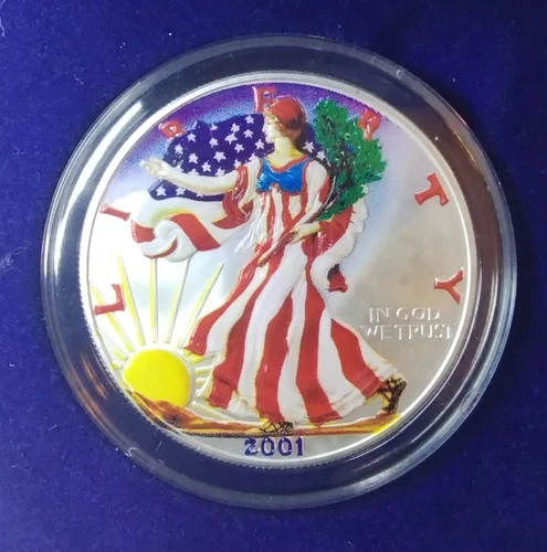 2001 Painted Walking Liberty American Eagle One Dollar Coin 1 oz Silver Bullion