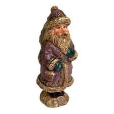Vintage Resin Wood Natural Folk Art Style Santa Claus with Presents Figurine