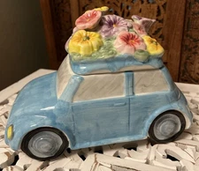 Vintage Maxcera Flower Power car cookie jar Bug Beetle Floral Ceramic Rare Find