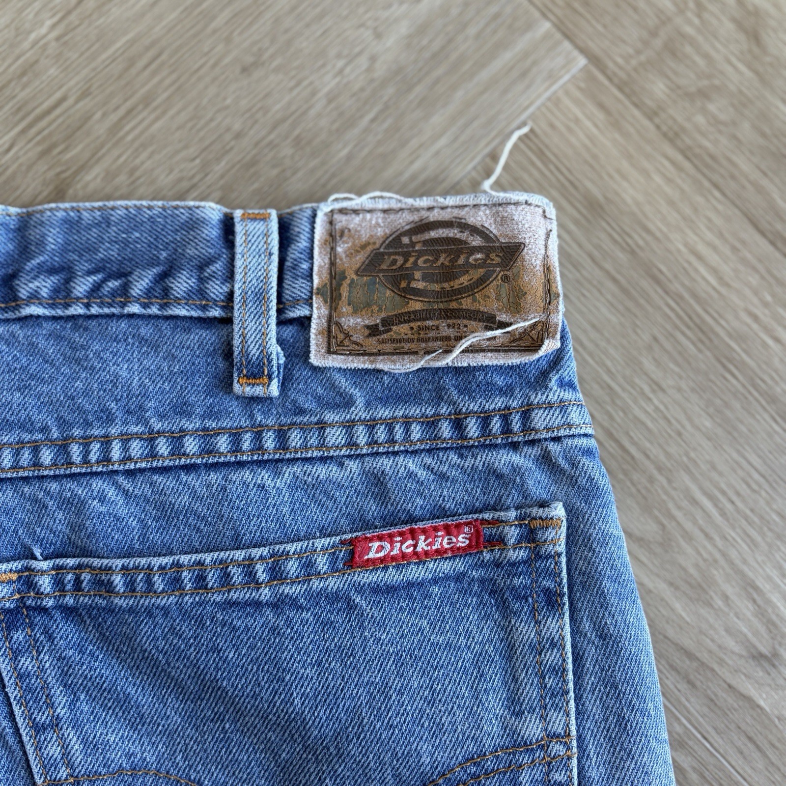 Dickies Men's Blue Denim Cut-Off Frayed Hem Work Wear Shorts Jorts W38 image 5