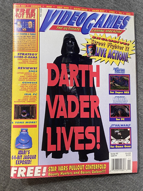VIDEO GAMES MAGAZINE / Nov 1993 / STAR WARS Pullout Centerfold / VADER / EXC