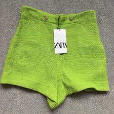 Zara Women’s high-waisted tweed Tailored green shorts Brand New With Tags Small